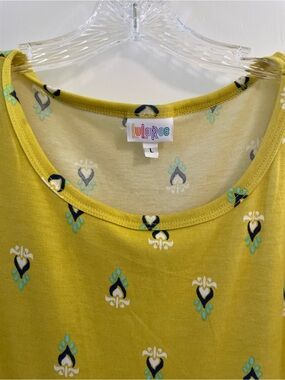 LuLaRoe Women's Yellow Patterned Scoop Neck dress- L